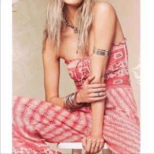 Free People Strapless Red Patterned Jumpsuit